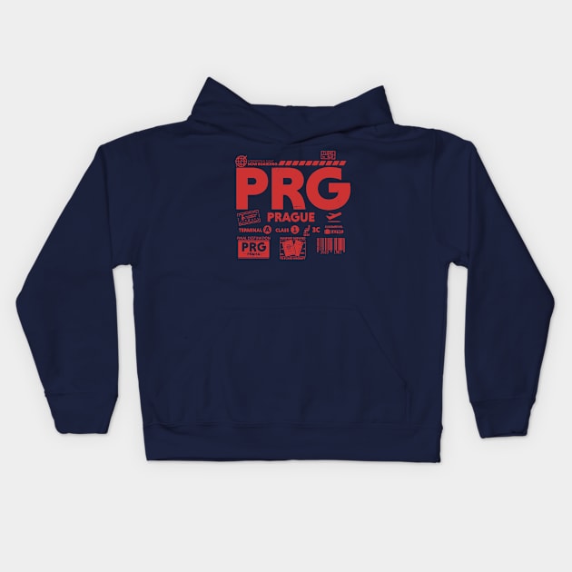 Vintage Prague PRG Airport Code Travel Day Retro Travel Tag Czech Republic Kids Hoodie by Now Boarding